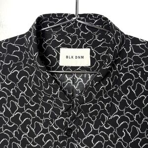 BLK DNM Mens‎ XL Black White Abstract Print Long Sleeve Button Up Shirt